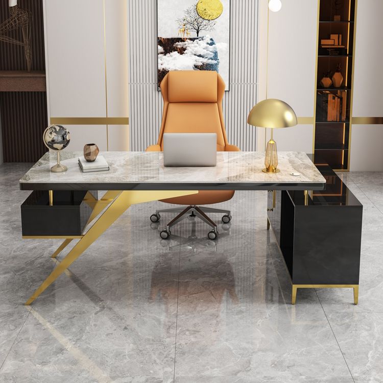 Gestione della gestione dei cavi a forma di esecutivo scrivania per la casa in pietra con cassetti