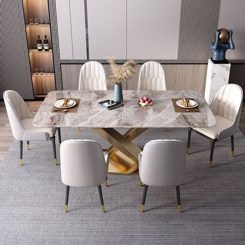 Modern Style Sintered Stone Dining Table with Standard Height Fixed Table and Gold Trestle Base Clearhalo 'Dining Room Sets' 'Dining Tables & Seating' 'dining_room_set' 'furn' 'furn_dining_room_set' 'Furniture' 'furniture_dining_room_set' 'Kitchen & Dining Furniture' 'kitchen&dining_furn' 'kitchen' 1200x1200_76cfa3fe-4945-4495-8ebe-41049a2b6f7f