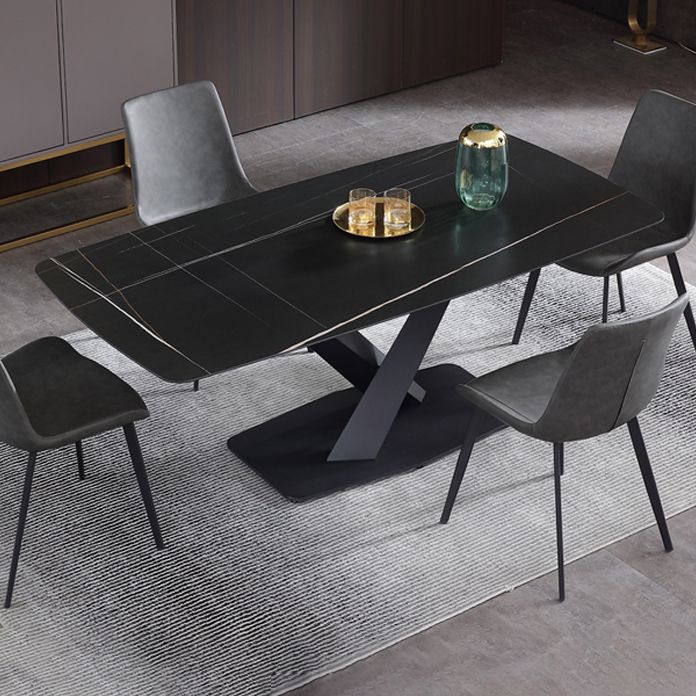 Industrial Black Table for Restaurant Rectangle Dining Table with Pedestal Base Clearhalo 'Dining Tables & Seating' 'Dining Tables' 'dining_table' 'furn' 'furn_dining_table' 'Furniture' 'furniture_dining_table' 'Kitchen & Dining Furniture' 'kitchen' 'kitchen_dining_table' 1200x1200_76d00111-7d13-476d-8b73-2941bf5377a1