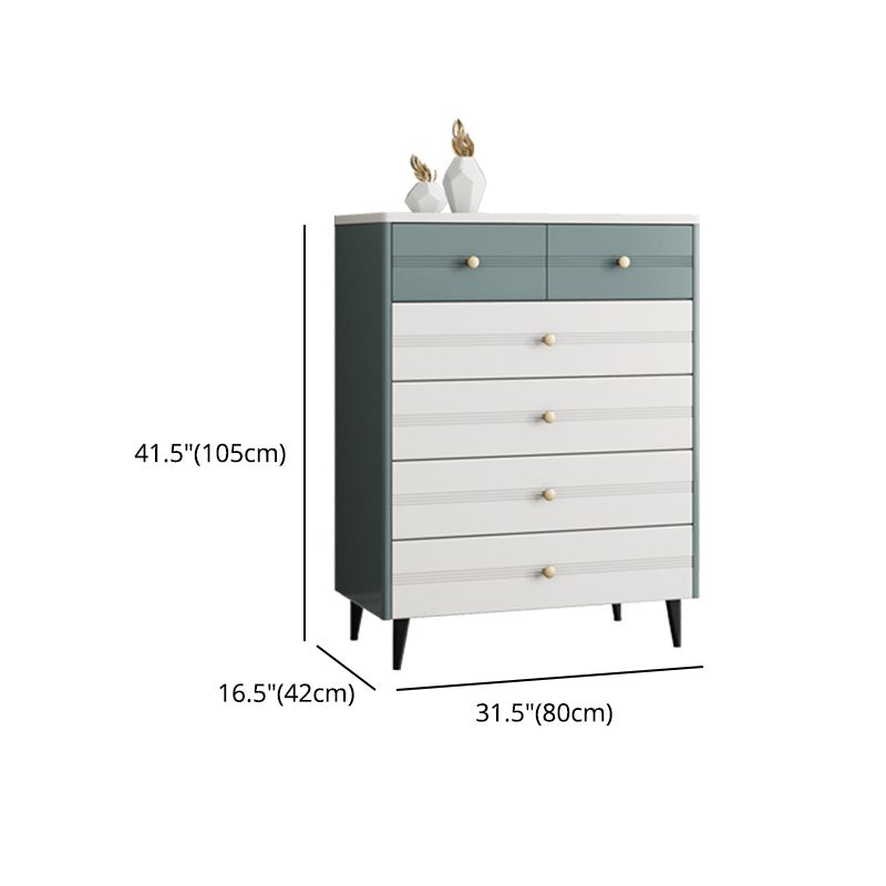 Wooden Storage Drawer Accent Chest White and Blue Cabinet with Drawers