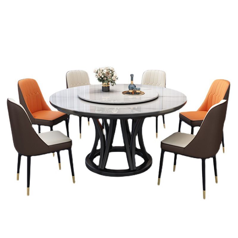 Round Dining Table Modern Dining Table with Wood Pedestal in Black Clearhalo ' dining_table' 'Dining Tables & Seating' 'Dining Tables' 'furn' 'furn_dining_table' 'Furniture' 'furniture_dining_table' 'Kitchen & Dining Furniture' 'kitchen&dining_furn' 'kitchen' 'kitchen_dining_table' 1200x1200_76d0f63b-4663-4086-ae9c-6268b0df61f9