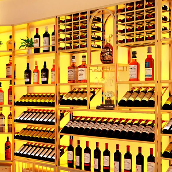 Glam Flessen met metalen fleshouder van wijnrek in goud