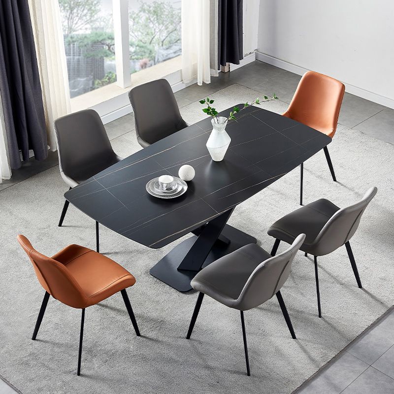 Modern Style Blak Slate Dining Table Rectangular Formal Dinette Set with Metal Base Clearhalo 'Dining Room Sets' 'Dining Tables & Seating' 'dining_room_set' 'furn' 'furn_dining_room_set' 'Furniture' 'furniture_dining_room_set' 'Kitchen & Dining Furniture' 'kitchen&dining_furn' 'kitchen' 1200x1200_76d64943-3271-4aff-acbe-6ec6fc5d6e70