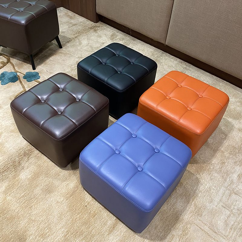Mid-Century Modern Pouf Ottoman Genuine Leather Solid Color Tufted Square Ottoman Clearhalo 'furn' 'furn_ottomans_poufs' 'Furniture' 'Living Room Furniture' 'Ottomans & Poufs' 'ottomans_poufs' 1200x1200_76da8627-4a87-4022-a380-0ef2c2f93754