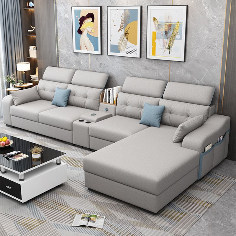 Recessed Arm Pillowed Back Cushions Sofa and Chaise Linen/Faux Leather Sectional Clearhalo 'furn' 'furn_sectionals' 'Furniture' 'furniture_sectionals' 'kitchen' 'kitchen_sectionals' 'Living Room Furniture' 'Sectionals' 1200x1200_76dd9eb3-6b68-4f9f-b6e2-46aa797c86b2