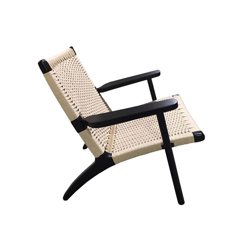 Woven Back Chair Square Arms Solid Wood Arm Chair for Living Room