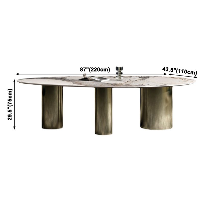 Oval Sintered Stone Dining Table Luxury Table in White with Metal 3 Legs Clearhalo ' dining_table' 'Dining Tables & Seating' 'Dining Tables' 'furn' 'furn_dining_table' 'Furniture' 'furniture_dining_table' 'Kitchen & Dining Furniture' 'kitchen&dining_furn' 'kitchen' 'kitchen_dining_table' 1200x1200_76df57bb-233a-49af-b71a-b7afb2288bdb