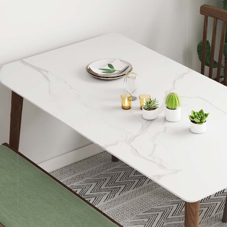 Massief houten frame eettafel uit het midden van de eeuw Witte stenen tafel