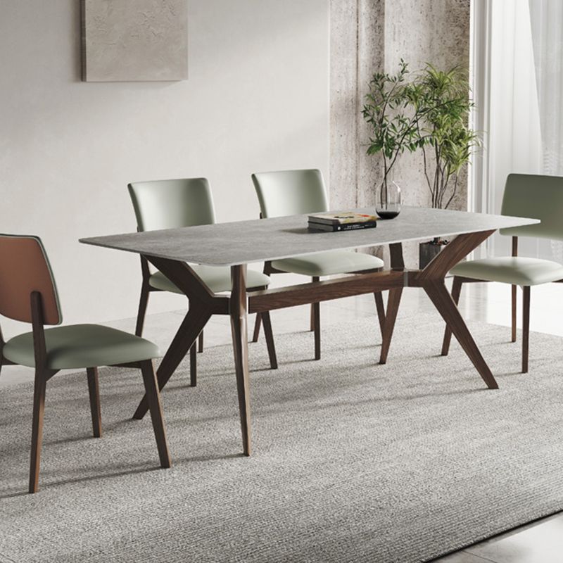 Ensemble de salle à manger moderne, Table et chaises en pierre frittée, avec cadre en bois massif, 1/4/5/7 pièces