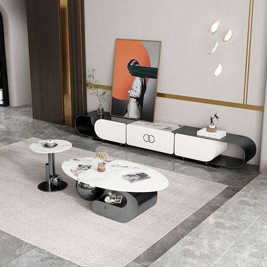 Mesas de backing de pizarra mesa de café abstracto con cajones de almacenamiento