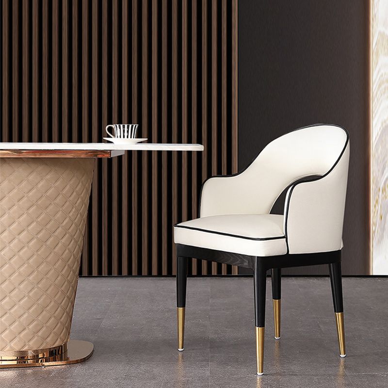 Glam Open Back Dineren fauteuil pu lederen eetkamerstoel met massieve houten benen