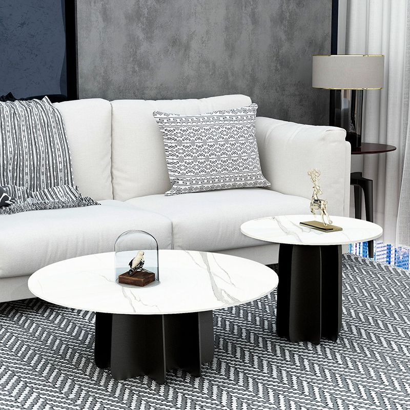 Modern Black and White Pedestal Coffee Table Round Slate and Metal Table Clearhalo 'Coffee & Accent Tables' 'Coffee Tables' 'coffee_tables' 'furn' 'furn_coffee_tables' 'Furniture' 'Living Room Furniture' 1200x1200_76f6fb8b-e01c-47bc-9233-46ff15842d13