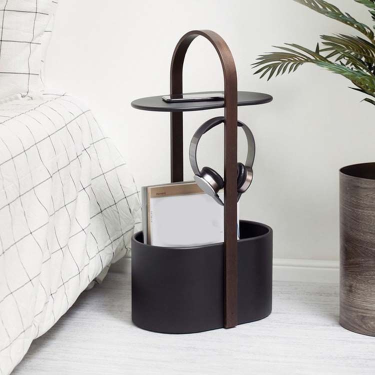 Contemporary Drum End Table with Storage, Metal Oval End Table