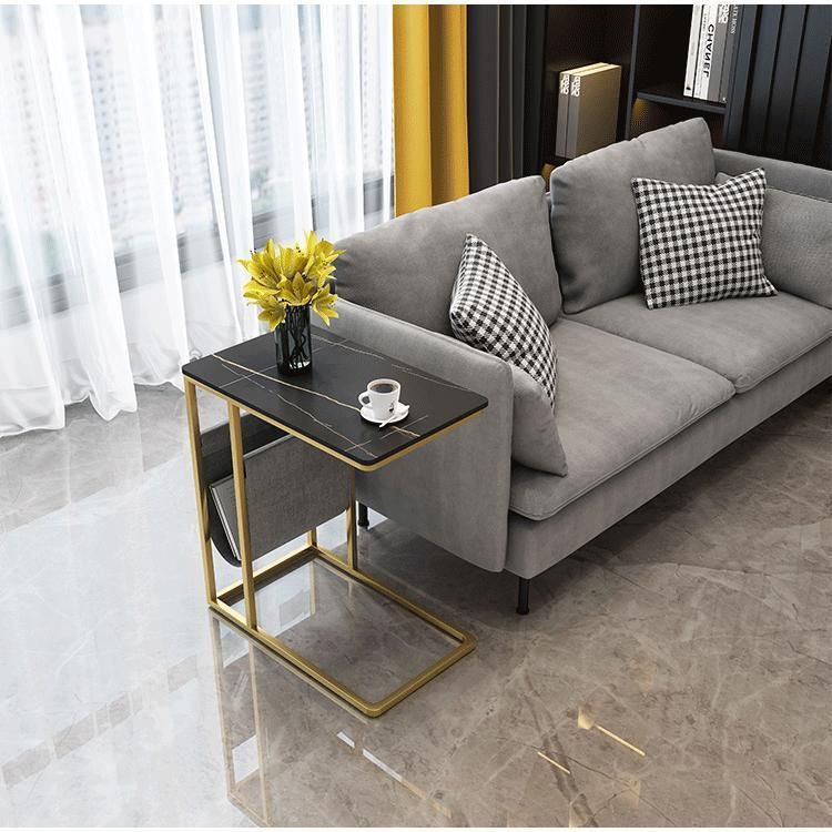 24,4 "hoher Ironcraft C Bodentisch Rechteckig Faux Marmor Top End Table mit Lagerung