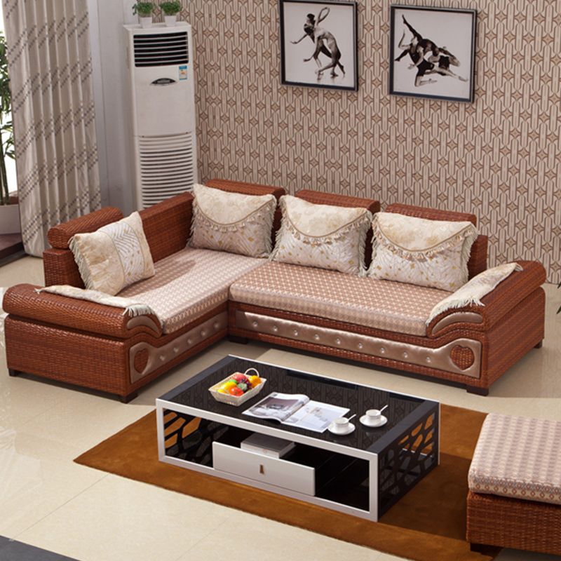Rattan-Akzentsofa und Chaiselongue-Sofa im tropischen Stil mit Kissen