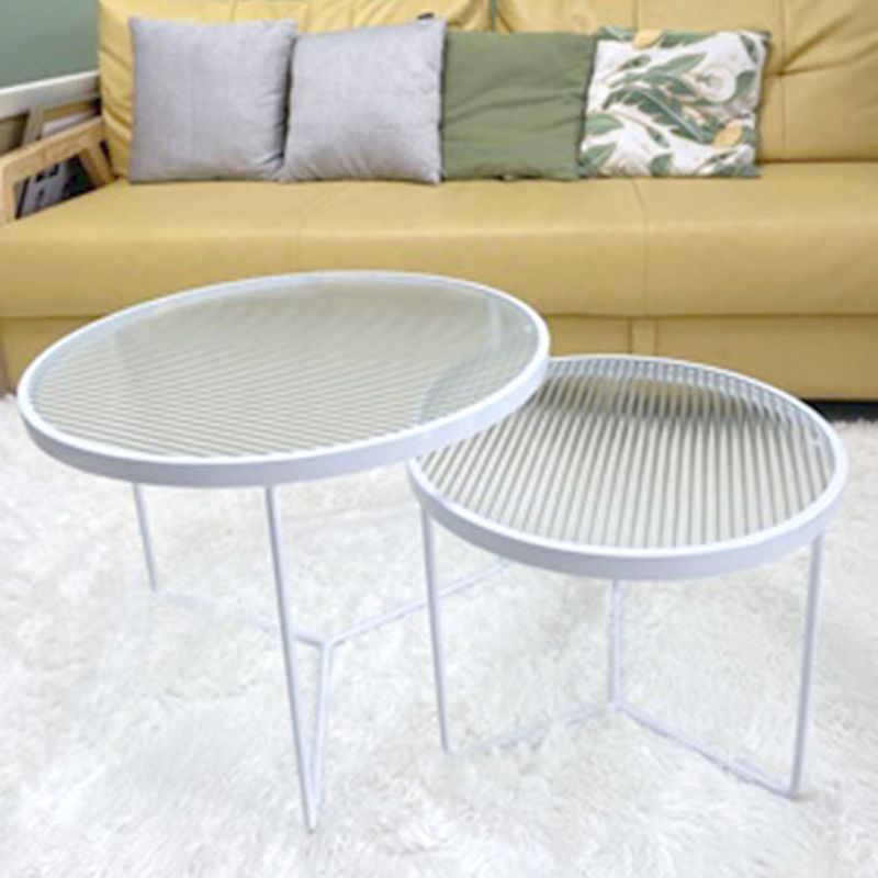 Contemporary Coffee Table Set Glass Round 2-Piece Coffee Cocktail Table Clearhalo 'Coffee & Accent Tables' 'Coffee Tables' 'coffee_tables' 'furn' 'furn_coffee_tables' 'Furniture' 'Living Room Furniture' 1200x1200_7700e126-6125-466e-b7aa-c434b40a44b8