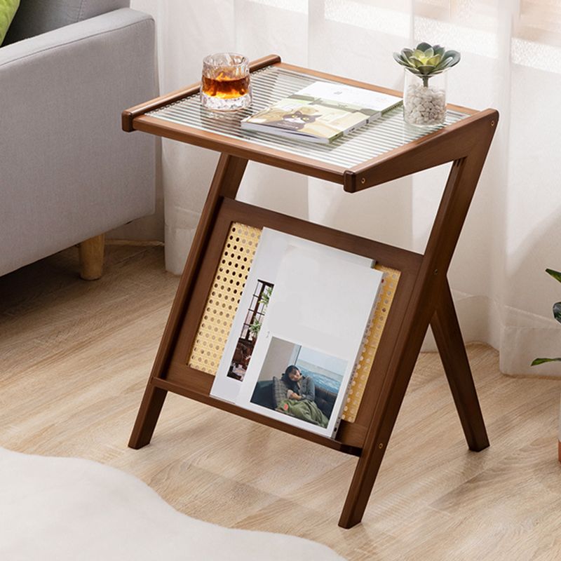 21.6" Tall Modern Rectangular Glass Top Side Table Wood Abstract End Table with Shelf Clearhalo 'Coffee & Accent Tables' 'End & Side Tables' 'end_side_tables' 'furn' 'furn_end_side_tables' 'Furniture' 'Living Room Furniture' 1200x1200_77023842-9d65-4410-a8b6-9d3708ca06b2