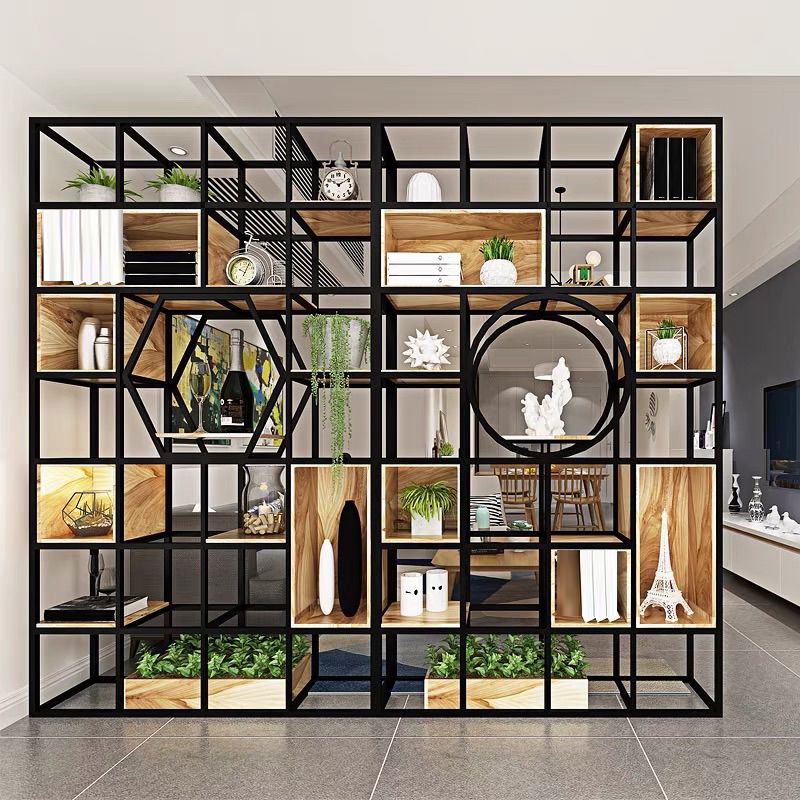 Metal and Wooden Home Shelf Bookcase Vertical Open Brown Book Shelf with Shelves