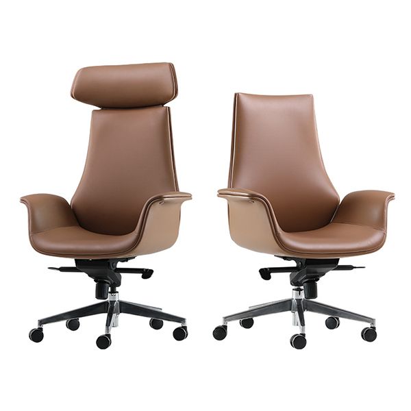 Contemporary Arm Chair Fixed Arms Adjustable Seat Height Brown Leather Office Chair Clearhalo 'furn' 'furn_office_chair' 'Furniture' 'Office Chairs' 'Office Furniture' 'office_chair' 1200x1200_770356c8-f05d-44d1-8e34-ca31c34a9890