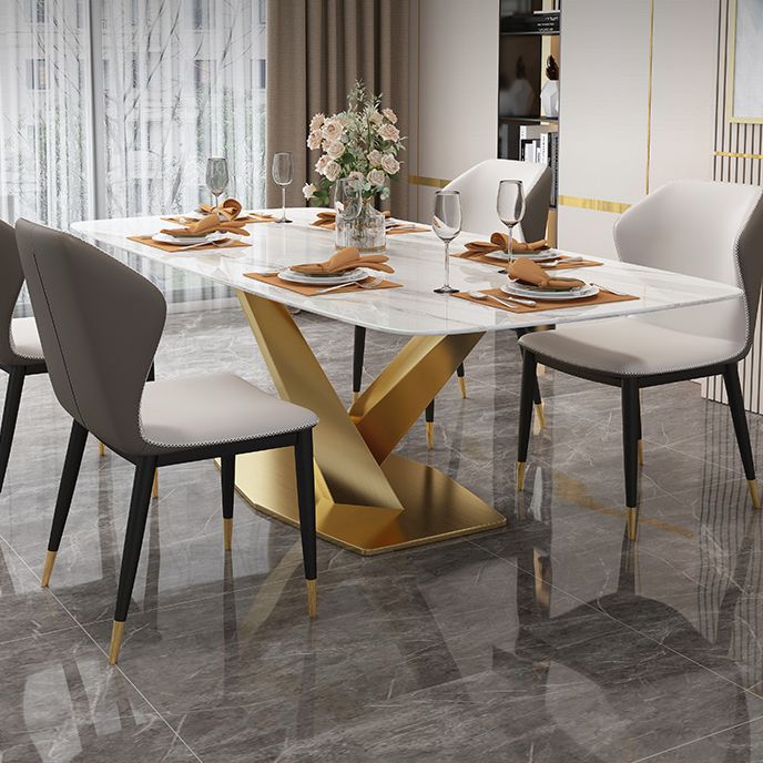 Traditional Luxury Rectangle Dining Table Sintered Stone Table with Gold Pedestal Base Clearhalo ' dining_table' 'Dining Tables & Seating' 'Dining Tables' 'furn' 'furn_dining_table' 'Furniture' 'furniture_dining_table' 'Kitchen & Dining Furniture' 'kitchen&dining_furn' 'kitchen' 'kitchen_dining_table' 1200x1200_7703b208-2aea-4a19-8a8e-45acfa2140b2