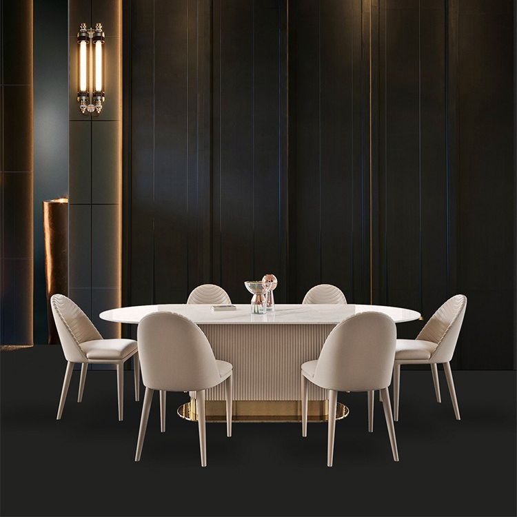 Oval Shape Fixed Kitchen Table Sintered Stone Pedestal Dining Table Clearhalo 'Dining Tables & Seating' 'Dining Tables' 'dining_table' 'furn' 'furn_dining_table' 'Furniture' 'Kitchen & Dining Furniture' 1200x1200_7704140f-efda-4451-b5b4-57d683fdbcbc