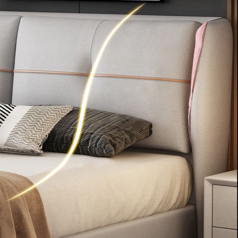 Modern Gray Wingback -bed met getufte rechthoekige hoofdeinde en metalen benen