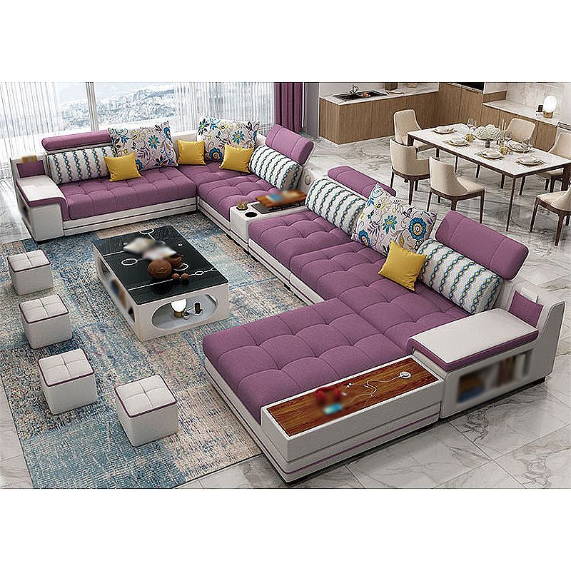 161.42"L X 98.43"W X 35.43"H Pu Cushion Back Sofa Square Arm Sectionals with Storage Clearhalo 'furn' 'furn_sectionals' 'Furniture' 'furniture_sectionals' 'kitchen' 'kitchen_sectionals' 'Living Room Furniture' 'Sectionals' 1200x1200_770d5cc5-1958-40a6-8f35-f1217f586866