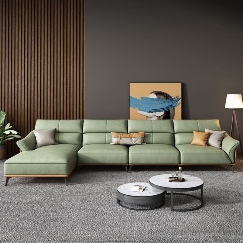 Pillow Arms Sectional Green Modern Faux Leather Living Room Sofa & Chaise Clearhalo 'furn' 'furn_sectionals' 'Furniture' 'Living Room Furniture' 'Sectionals' 1200x1200_7714d030-c467-423b-b6c0-4739b4fa9768