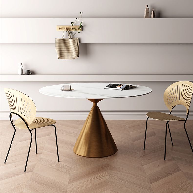 Round Sintered Stone Dining Table Modern Dining Table with Steel Pedestal Base for Home Clearhalo 'Dining Tables & Seating' 'Dining Tables' 'dining_table' 'furn' 'furn_dining_table' 'Furniture' 'Kitchen & Dining Furniture' 1200x1200_7715ca23-05e4-447d-9585-b95372b57714