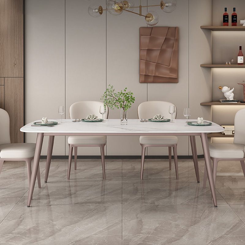Glam Style Furniture Stone Rectangle Dining Room Table in White Clearhalo 'Dining Tables & Seating' 'Dining Tables' 'dining_table' 'furn' 'furn_dining_table' 'Furniture' 'Kitchen & Dining Furniture' 1200x1200_771863b5-f346-4627-a216-9067680442f9