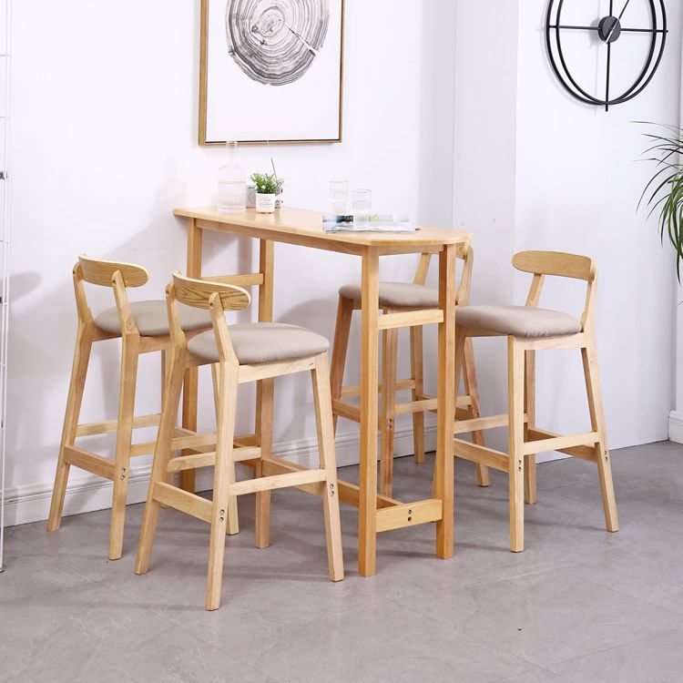 Upholstered Indoor Bar Stool Nordic Solid Wood Bar Stools with Natural Base