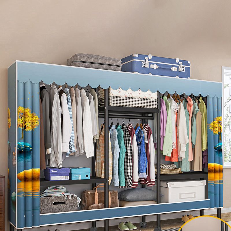 Steel Frame Wardrobe Armoire Contemporary Style Wardrobe Cabinet for Home Clearhalo 'Armoires & Wardrobes' 'armoires_wardrobes' 'Bedroom Furniture' 'furn' 'furn_armoires_wardrobes' 'Furniture' 1200x1200_771d1f68-6047-46d9-b59d-11a4e04e7f2e