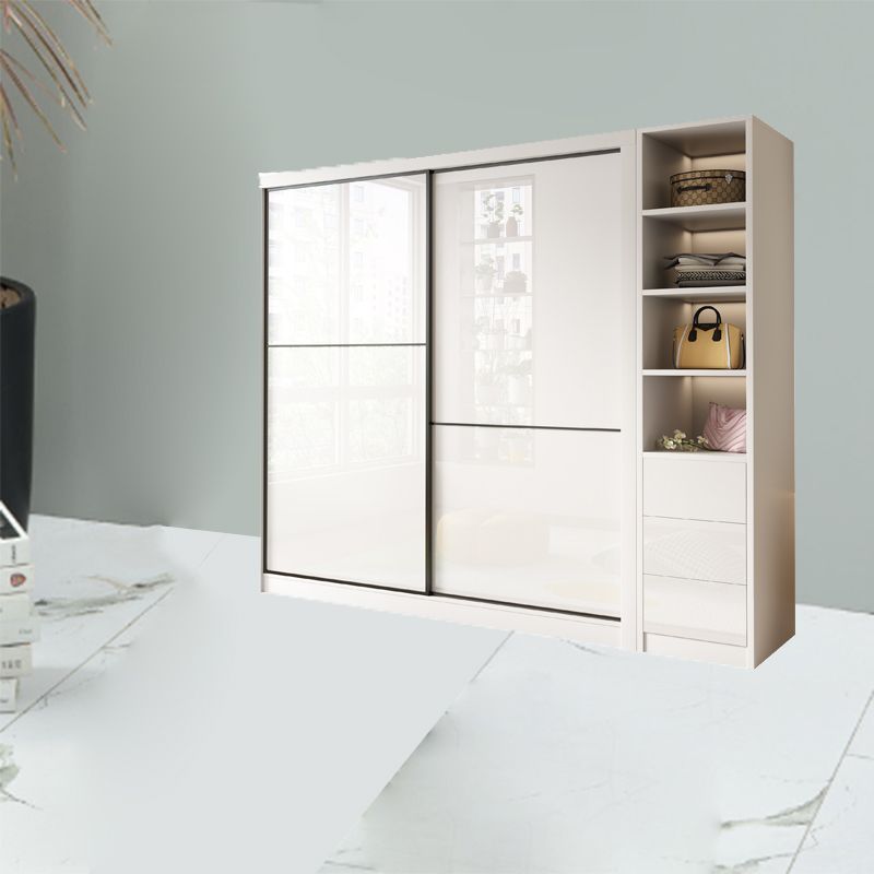 Gabinete de vestuario de dormitorio Armario de almacenamiento blanco moderno con puertas correderas