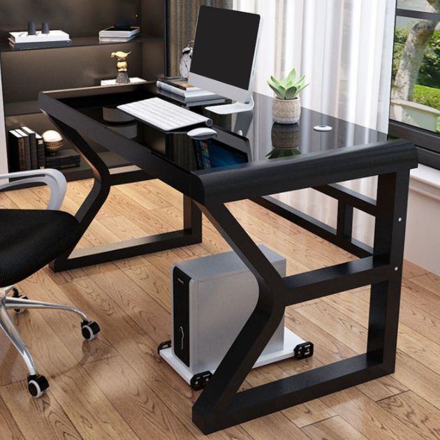 Glass Top Rectangular Gaming Desk 29.53 Inch Tall Sled Base Computer Desk Clearhalo 'furn' 'furn_office_desk' 'Furniture' 'Office Desks' 'Office Furniture' 'office_desk' 1200x1200_771fbbac-d6d2-4a4e-9090-6275bc4c7ea0