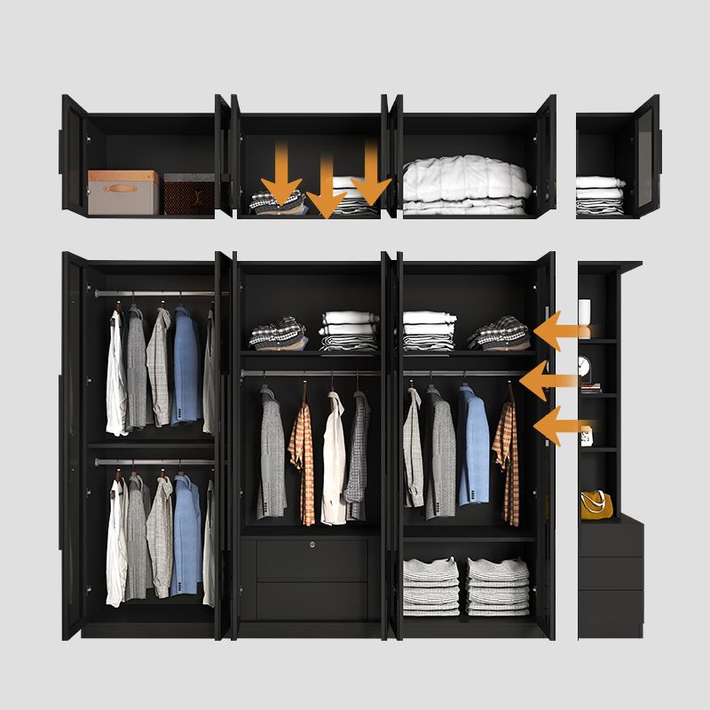 Modern Glass Doors Wardrobe Cabinet Black Bedroom Storage Cabinet