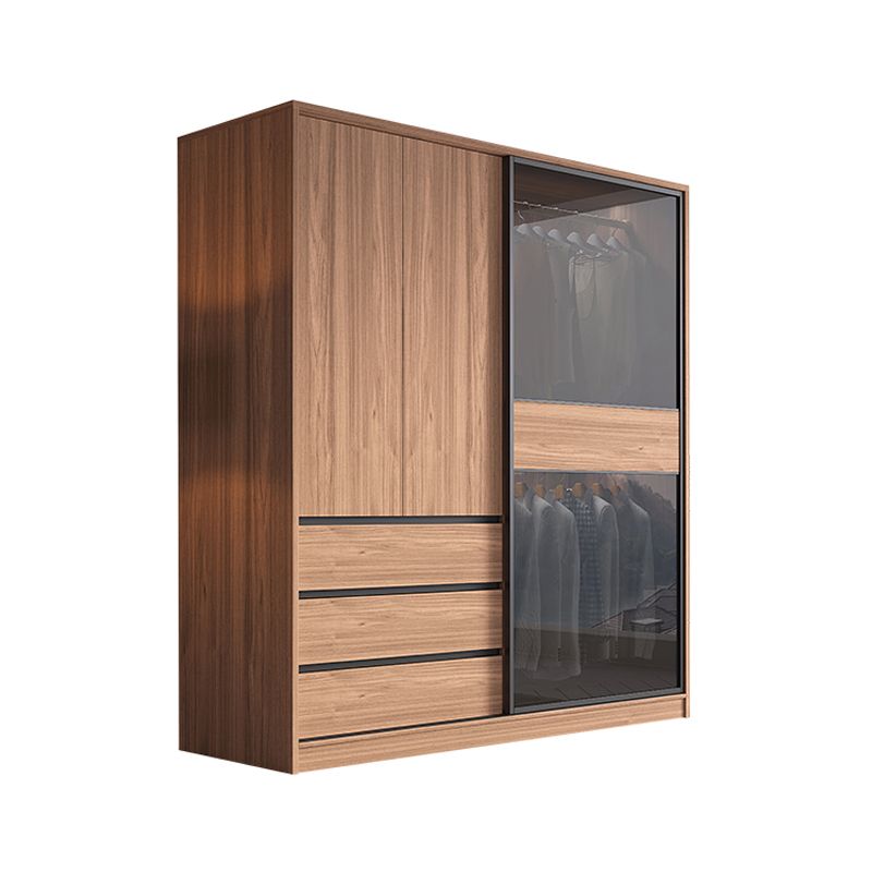 Glass and Wood Wardrobe Cabinet Brown Wardrobe Armoire with Garment Rod Clearhalo 'Armoires & Wardrobes' 'armoires_wardrobes' 'Bedroom Furniture' 'furn' 'furn_armoires_wardrobes' 'Furniture' 1200x1200_772fdce1-3c6c-41f4-9c82-7a145b305503