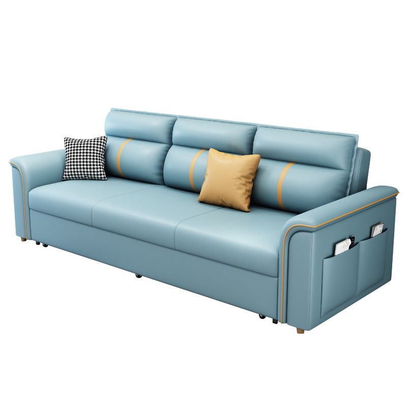 Faux Leather Sofa Bed with Pillows Sofa in Azure with Storage Clearhalo 'furn' 'furn_futons' 'Furniture' 'Futons & Daybeds' 'Futons' 'Living Room Furniture' 1200x1200_7737e708-4e1d-47a7-902e-6af752cca246