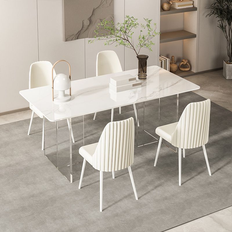 Modern 1/2/5/7 Pieces Rectangle Dining Set Sintered Stone Top Table with Leather Chairs Clearhalo 'Dining Room Sets' 'Dining Tables & Seating' 'dining_room_set' 'furn' 'furn_dining_room_set' 'Furniture' 'furniture_dining_room_set' 'Kitchen & Dining Furniture' 'kitchen&dining_furn' 'kitchen' 1200x1200_77391f44-d98c-48c2-a18f-79ac3be40e9f