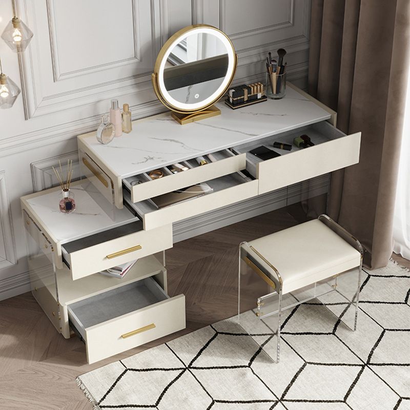 Modernism Acrylic Dressing Table Stone/Glass Top Makeup Vanity