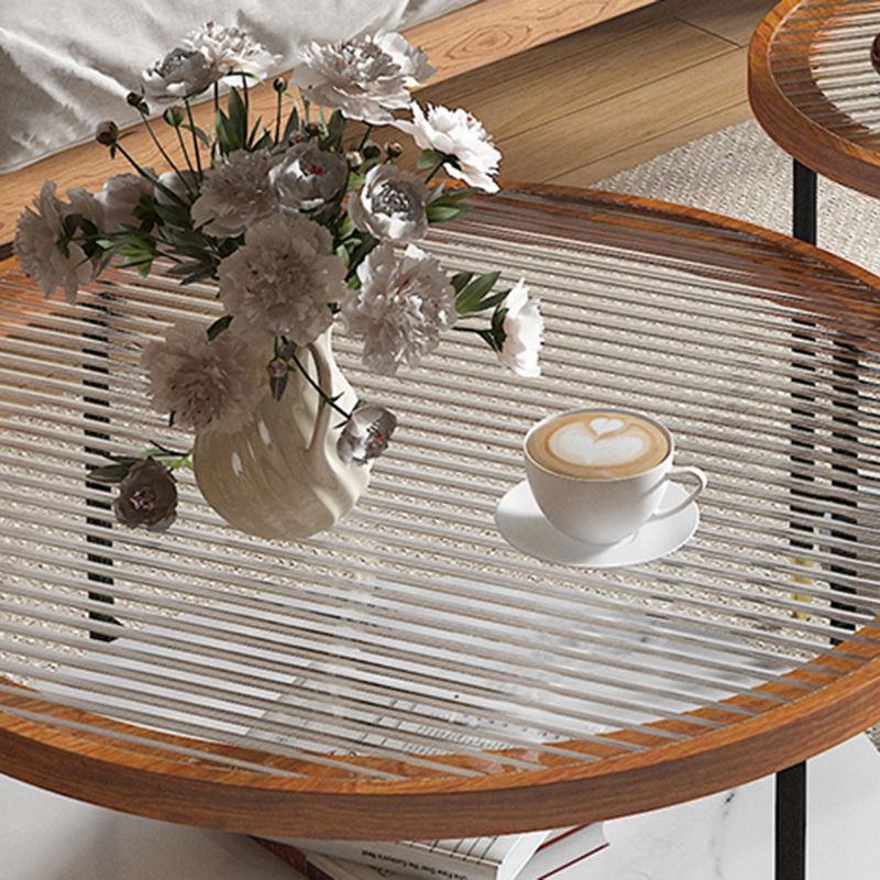 Glass & Slate Round Coffee Table Set Tropical Shelf Included Cocktail Table Clearhalo 'Coffee & Accent Tables' 'Coffee Tables' 'coffee_tables' 'furn' 'furn_coffee_tables' 'Furniture' 'Living Room Furniture' 1200x1200_773caa81-9ae7-40d0-9300-d8641b8ef0fd