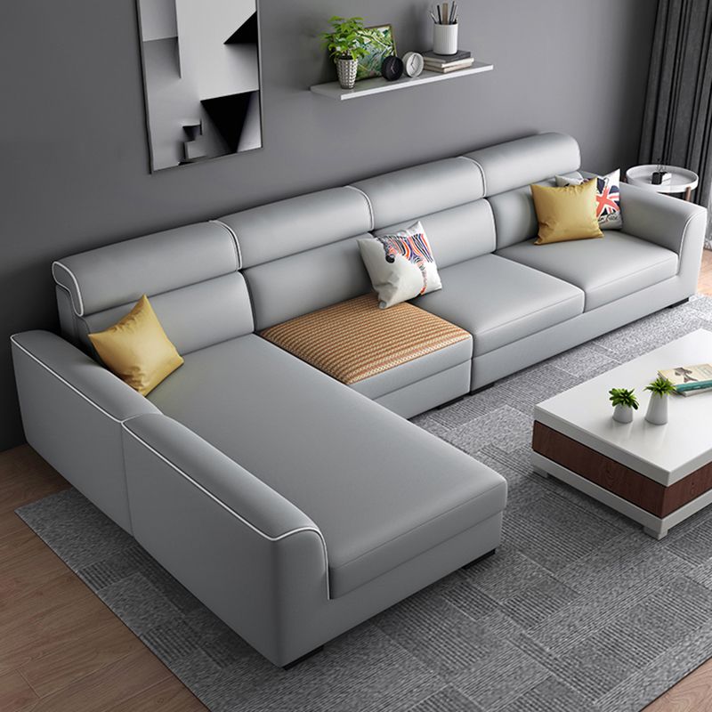 34.6"H Modern Linen/Faux Leather Square Arm Sofa& Chaise Lounge for Living Room Clearhalo 'furn' 'furn_sectionals' 'Furniture' 'furniture_sectionals' 'kitchen' 'kitchen_sectionals' 'Living Room Furniture' 'Sectionals' 1200x1200_7741b155-5936-4c2b-8288-ab8bc469b1b7