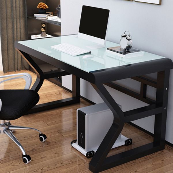 Glass Top Rectangular Gaming Desk 29.53 Inch Tall Sled Base Computer Desk Clearhalo 'furn' 'furn_office_desk' 'Furniture' 'Office Desks' 'Office Furniture' 'office_desk' 1200x1200_7742a779-6d70-4825-a0de-b15b2cc9def5