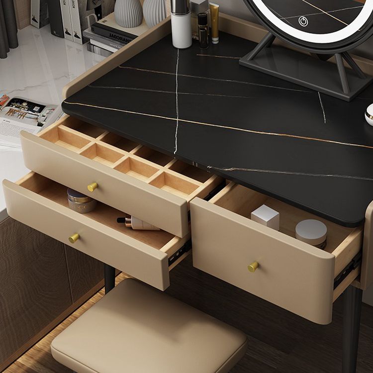 Glam 31.49 " Height Slate Table Top Makeup Vanity Stool with 3 Drawers Clearhalo 'Bedroom Furniture' 'furn' 'furn_makeup_vanities' 'Furniture' 'Makeup Vanities' 'makeup_vanities' 1200x1200_774310ca-5c66-4a1d-b3e3-34732a2acf7f