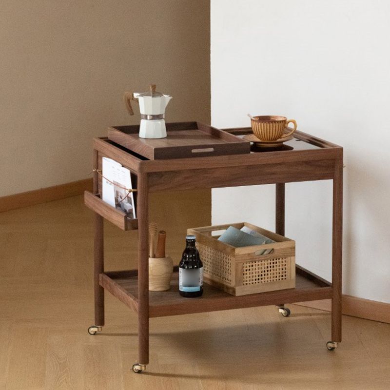 Contemporary Corner Table with Storage Rectangular Double Tier Living Room End Table