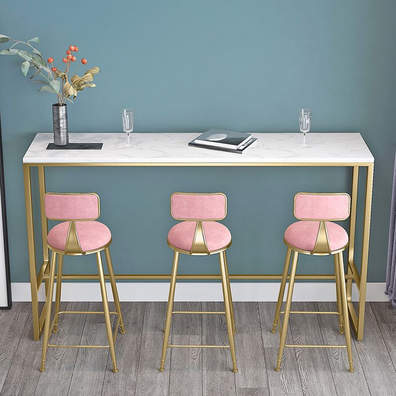 Stone Bar Dining Table Glam Rectangle Bar Table with Trestle Pedestal for Balcony