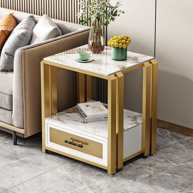 Frame Glam Style Side Table 21.6" Tall Stone Top Side Table with Storage Clearhalo 'Coffee & Accent Tables' 'End & Side Tables' 'end_side_tables' 'furn' 'furn_end_side_tables' 'Furniture' 'Living Room Furniture' 1200x1200_774d73ad-bd5c-44e1-8a86-f1e7edf1a981