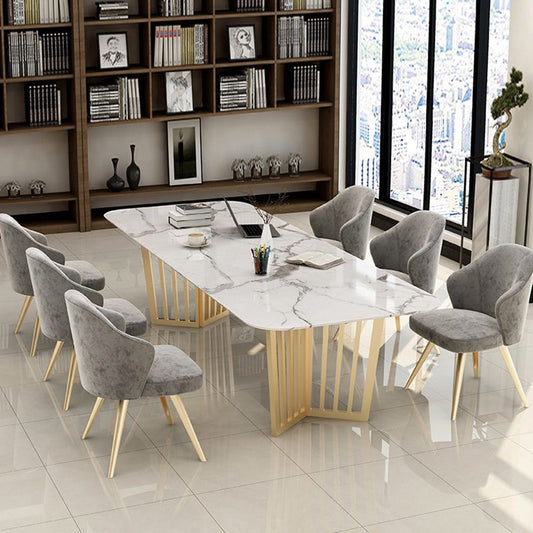 Escritorio de oficina curvado de glamour de mármol blanco escritorio de escritura con patas de metal