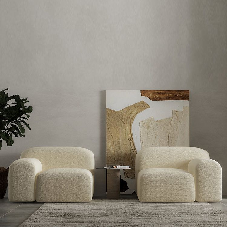 Wool Sofa in White Standard Settee Square Arm Sofa for Living Room