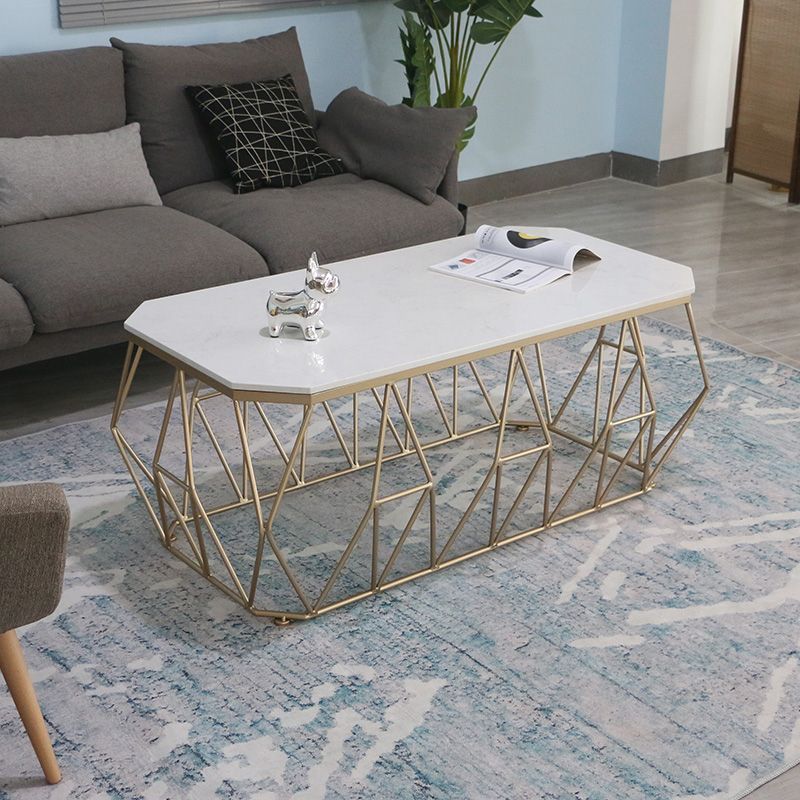 Glam Coffee Table with Iron Frame and Marble Top Cocktail Table