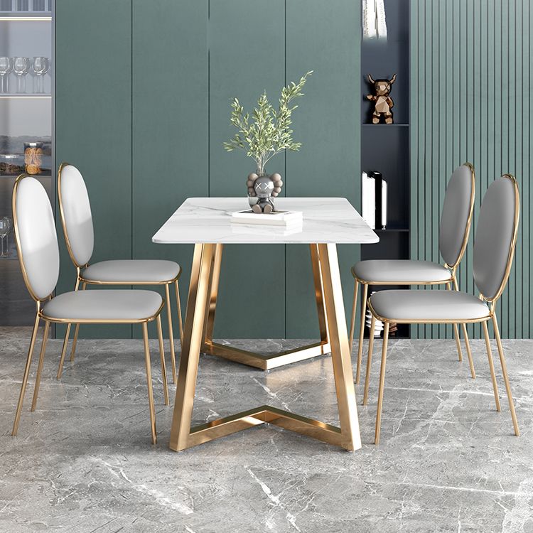 Glam Iron Dinette Set 1/2/5 Pieces Rectangle Dining Table Set with White Sintered Stone Clearhalo 'Dining Room Sets' 'Dining Tables & Seating' 'dining_room_set' 'furn' 'furn_dining_room_set' 'Furniture' 'furniture_dining_room_set' 'Kitchen & Dining Furniture' 1200x1200_77528b08-1471-4456-b4b5-e168acbc5f1c